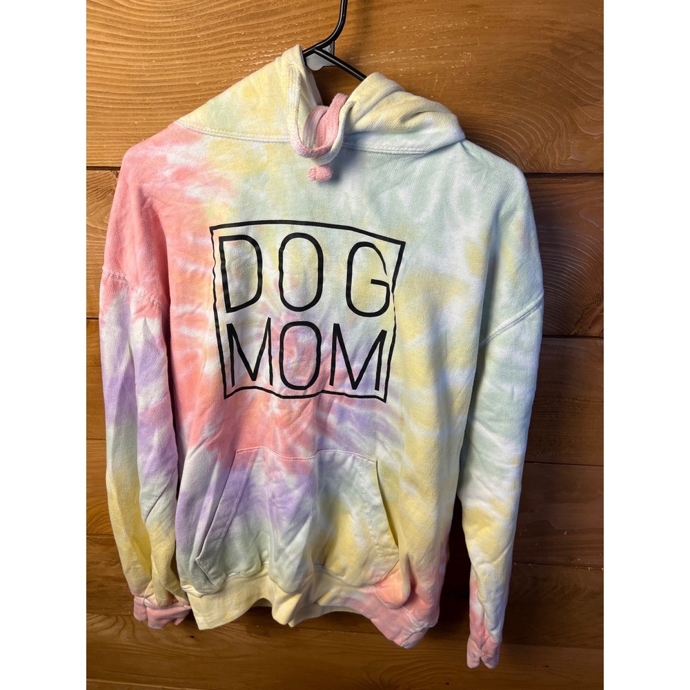Colortone Dog Mom Tie Dye Pullover Hoodie Women's Medium Fun Colorful Cute Retro